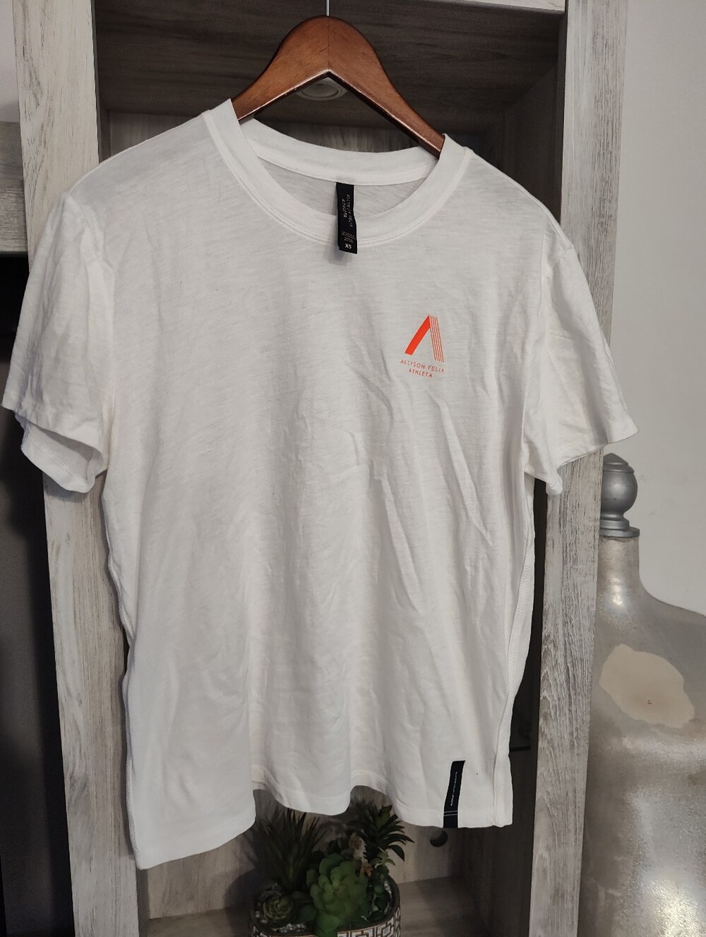 Allyson Felix Athleta White Short-Sleeve Tee with Orange Logo SZ XS